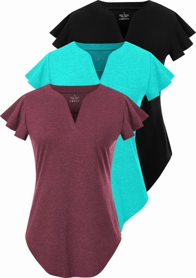 Star Vibe 3 Pack Women's V-Neck T-Shirts Short Sleeve Summer Tops Casual Ruffle Sleeve Tee Shirt Slim Fit Blouses