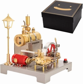 Steam Engine Model That Works, Retrol SE-02 Full Metal Reversible Horizontal Steam Engine Boiler Model Kit with Generator and Street Lamp, 100pcs DIY Engine Science Kit