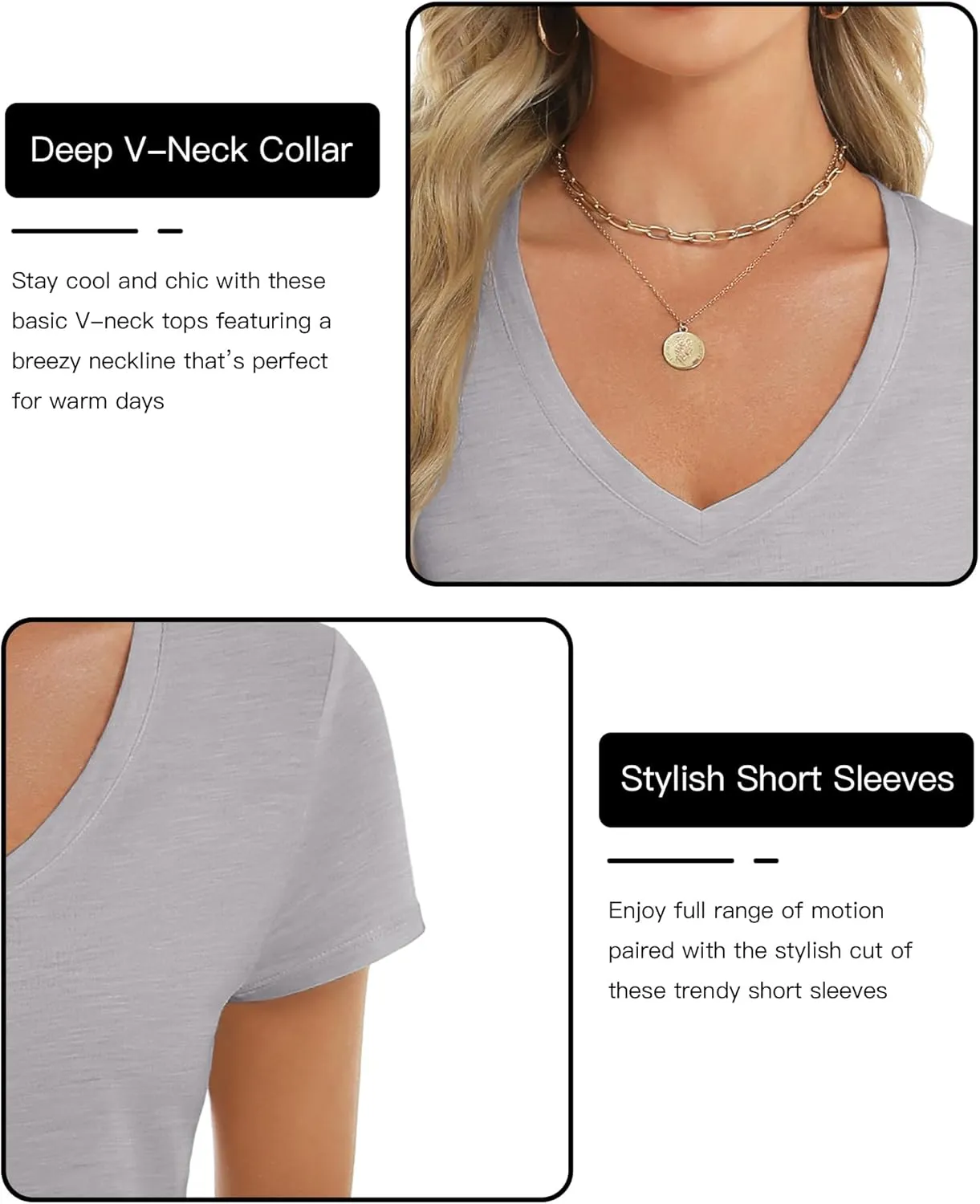 Stelle Womens Modal Soft T Shirts Short Sleeve V Neck Basic Tee Casual Loose Fit Tops Lightweight Soft Summer Outfits Clothes