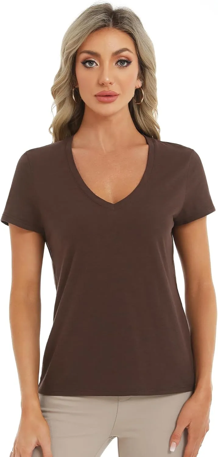 Stelle Womens Modal Soft T Shirts Short Sleeve V Neck Basic Tee Casual Loose Fit Tops Lightweight Soft Summer Outfits Clothes