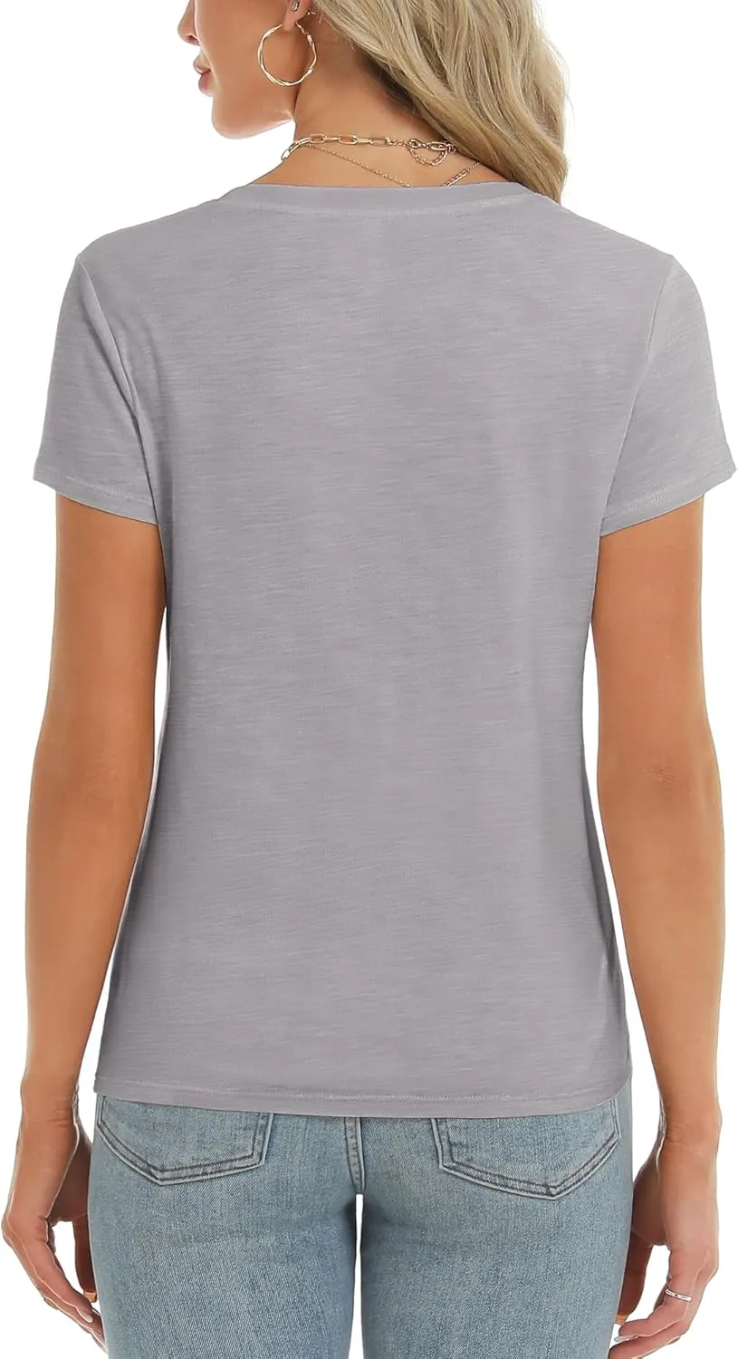 Stelle Womens Modal Soft T Shirts Short Sleeve V Neck Basic Tee Casual Loose Fit Tops Lightweight Soft Summer Outfits Clothes