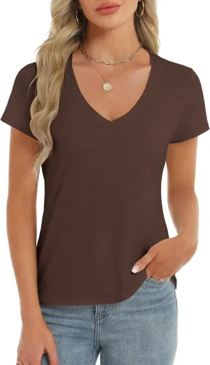 Stelle Womens Modal Soft T Shirts Short Sleeve V Neck Basic Tee Casual Loose Fit Tops Lightweight Soft Summer Outfits Clothes