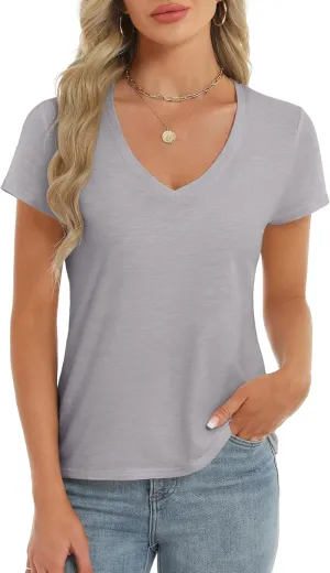 Stelle Womens Modal Soft T Shirts Short Sleeve V Neck Basic Tee Casual Loose Fit Tops Lightweight Soft Summer Outfits Clothes