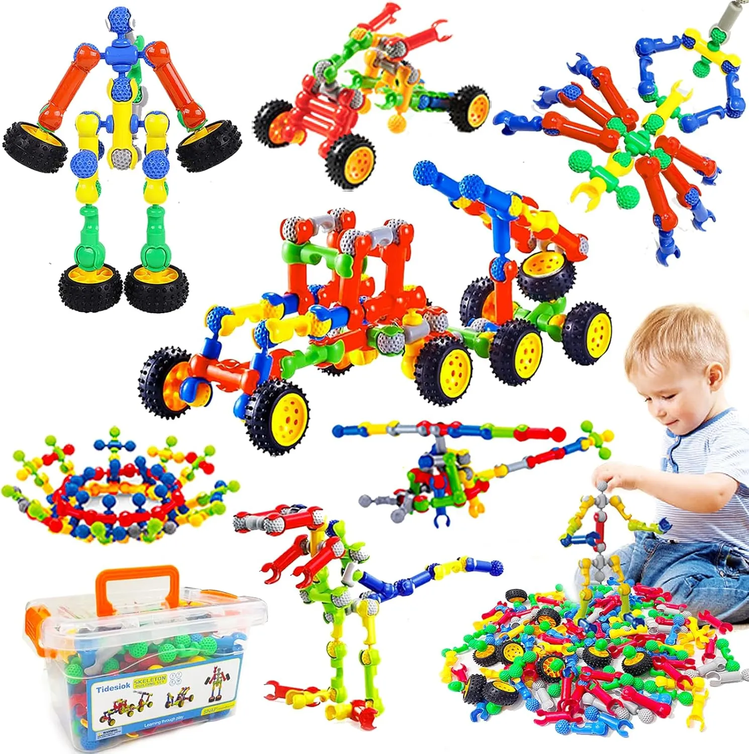 STEM Building Toys for 3 4 5 6 7 8  Year Old Boys Girls, 125 PCS Building Blocks Stem Toy for Boys Age 3-5 4-6 6-8, Kids Educational Learning Game with Large Storage Box