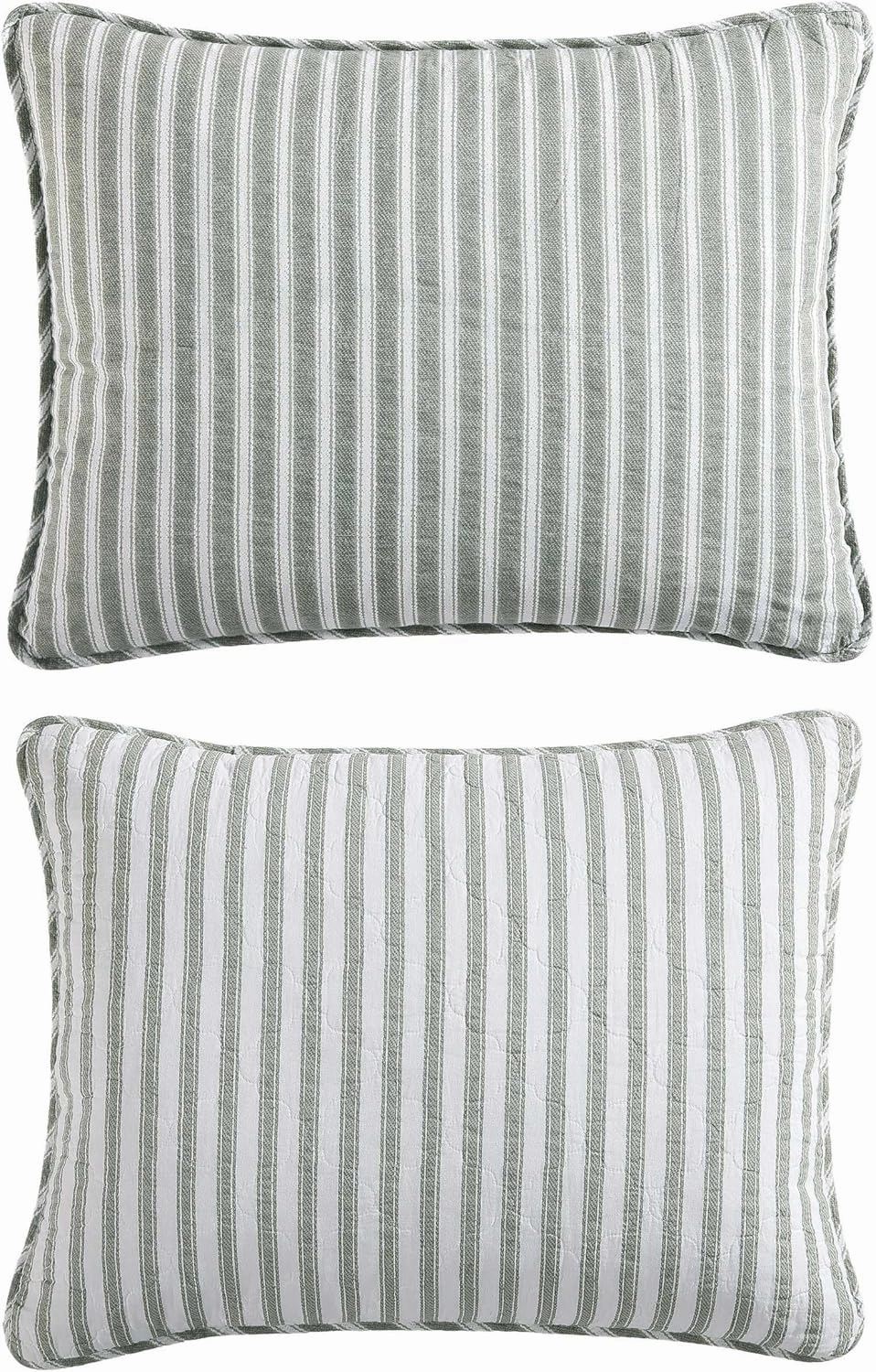 Stone Cottage - Twin Quilt Set, Reversible Cotton Bedding with Matching Shams, Striped Ideal Bedding Set (Willow Way Green, Twin)