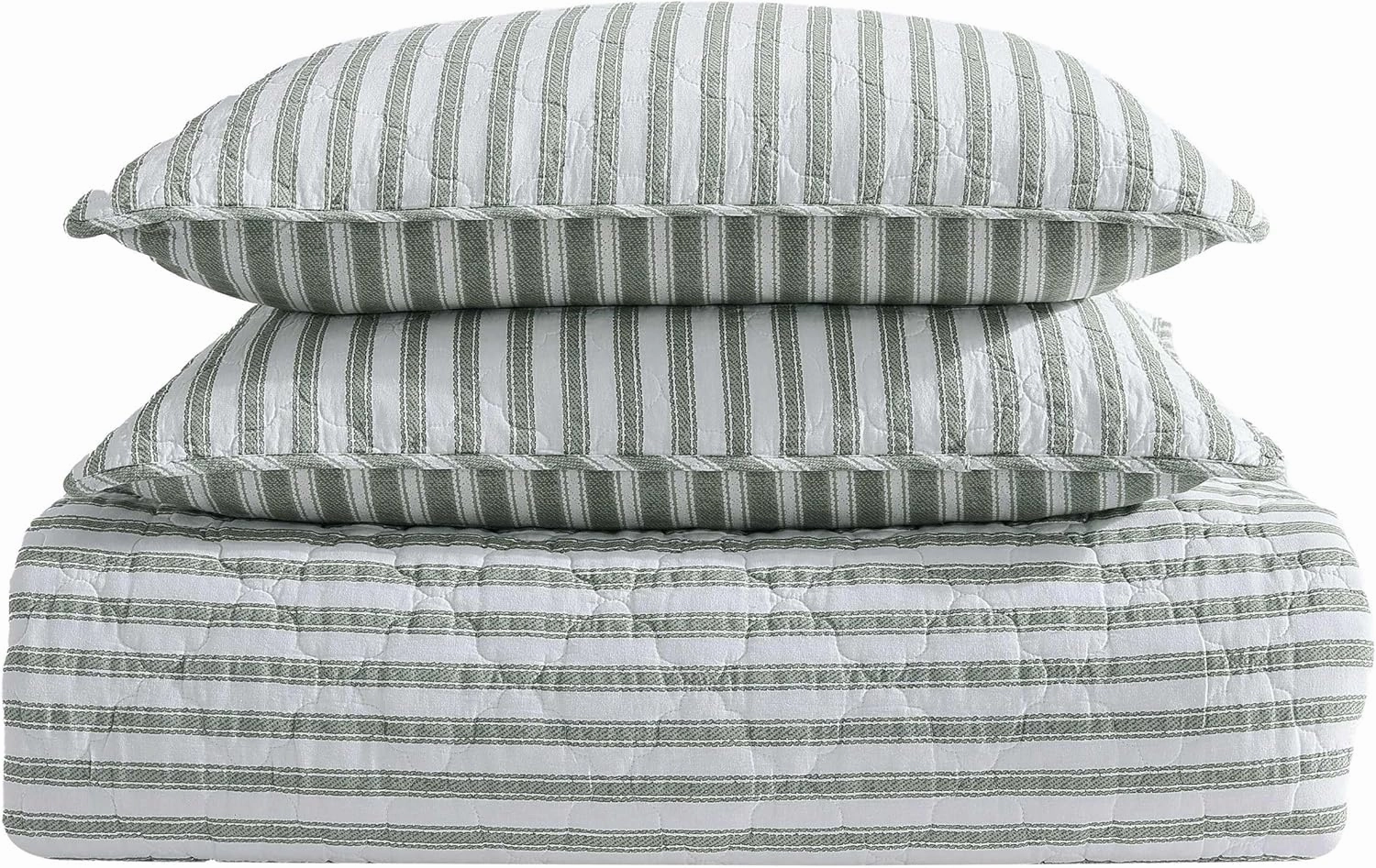 Stone Cottage - Twin Quilt Set, Reversible Cotton Bedding with Matching Shams, Striped Ideal Bedding Set (Willow Way Green, Twin)