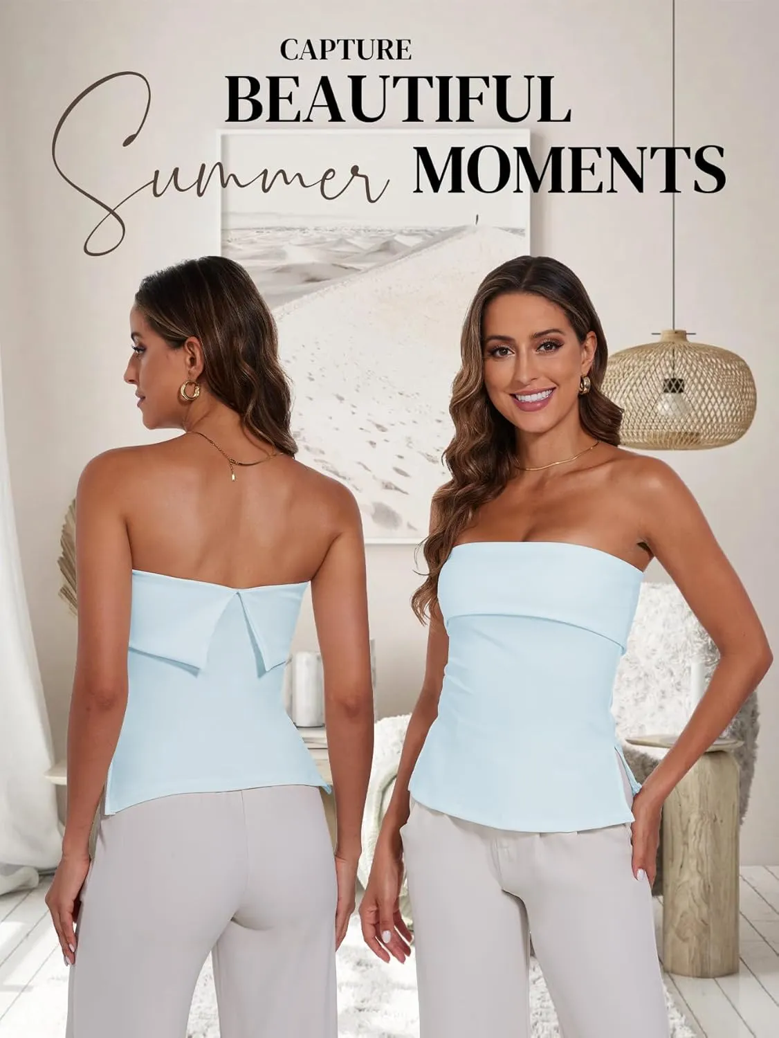 Strapless Tube Tops for Women Backless Going Out Bandeau Top Sexy Trendy Off Shoulder Side Split Summer Bustier Tops