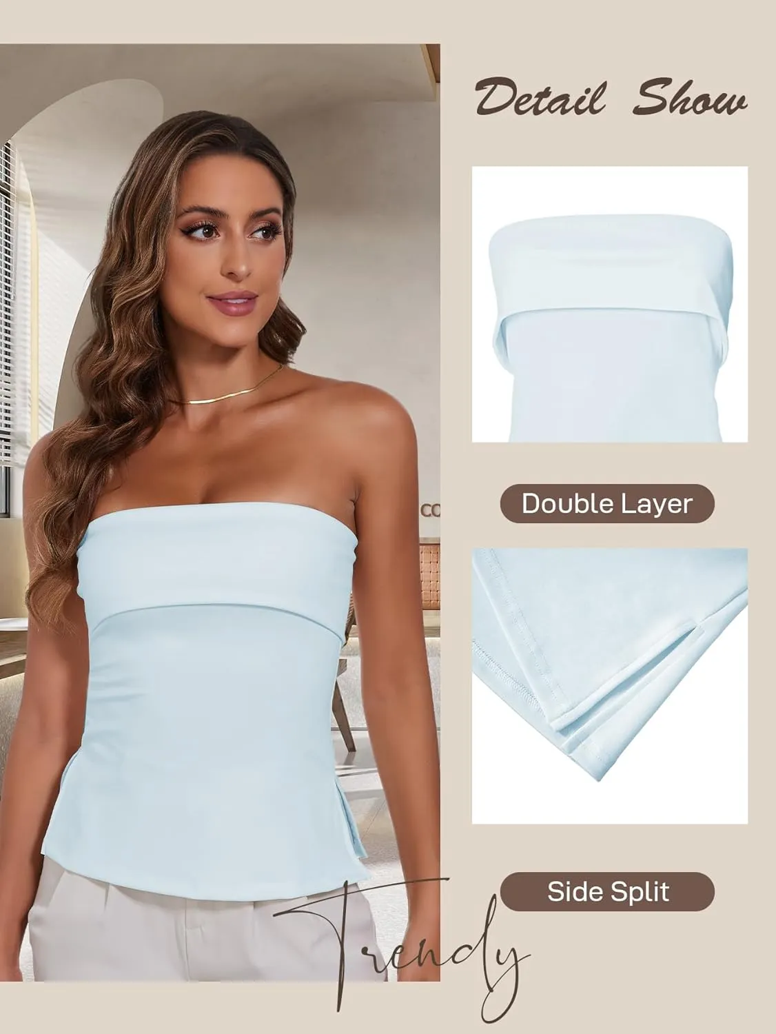 Strapless Tube Tops for Women Backless Going Out Bandeau Top Sexy Trendy Off Shoulder Side Split Summer Bustier Tops