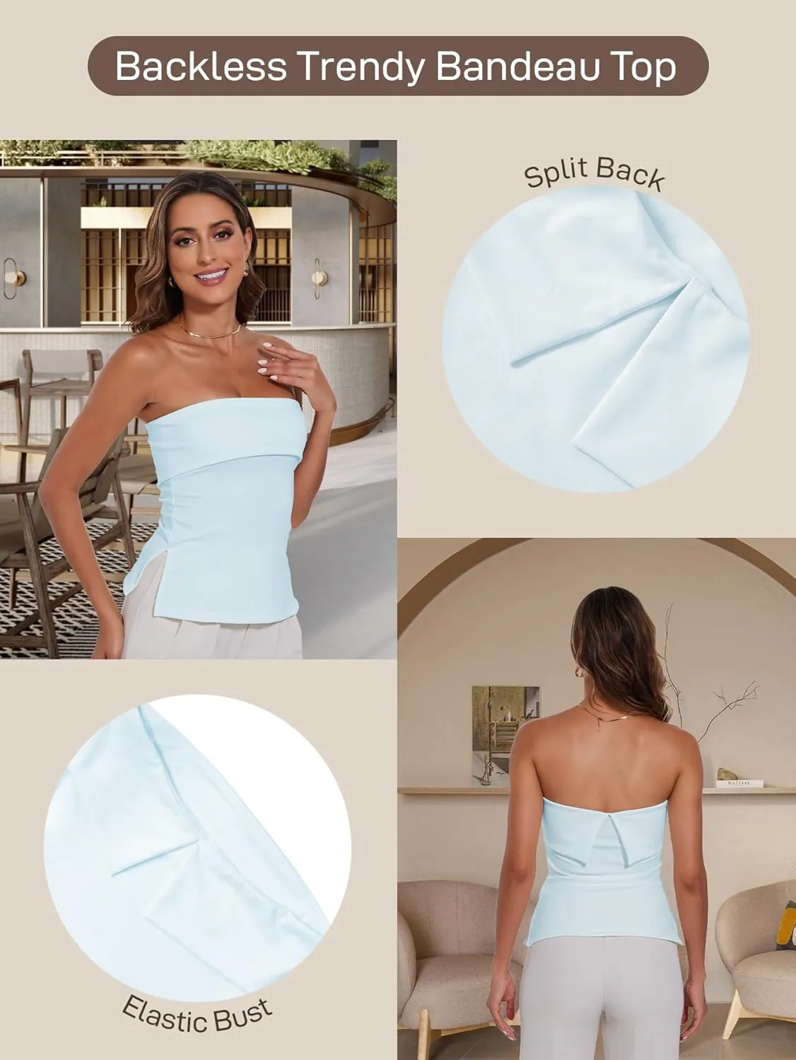 Strapless Tube Tops for Women Backless Going Out Bandeau Top Sexy Trendy Off Shoulder Side Split Summer Bustier Tops