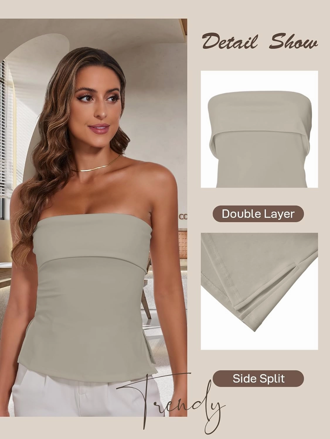 Strapless Tube Tops for Women Backless Going Out Bandeau Top Sexy Trendy Off Shoulder Side Split Summer Bustier Tops