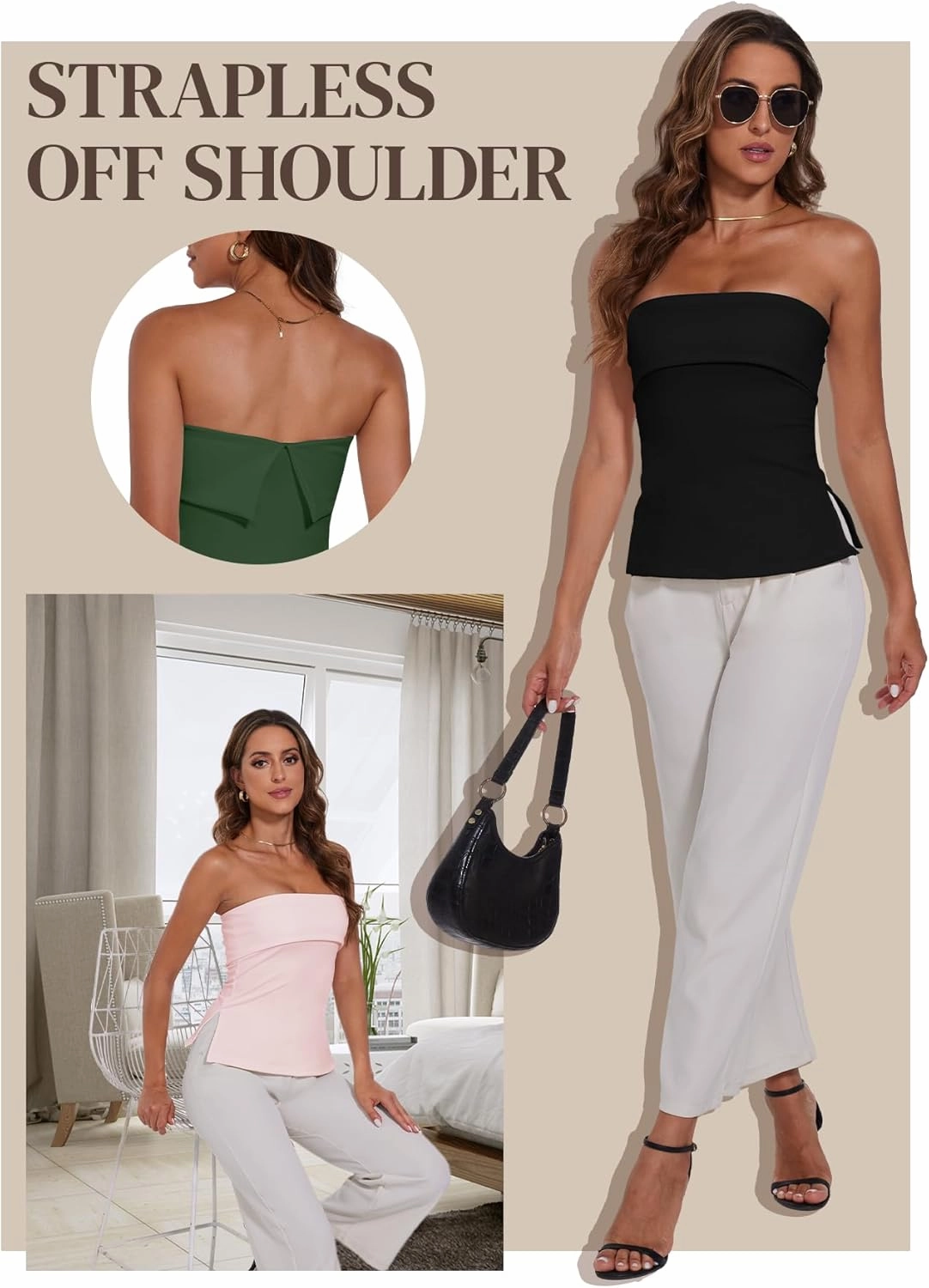 Strapless Tube Tops for Women Backless Going Out Bandeau Top Sexy Trendy Off Shoulder Side Split Summer Bustier Tops
