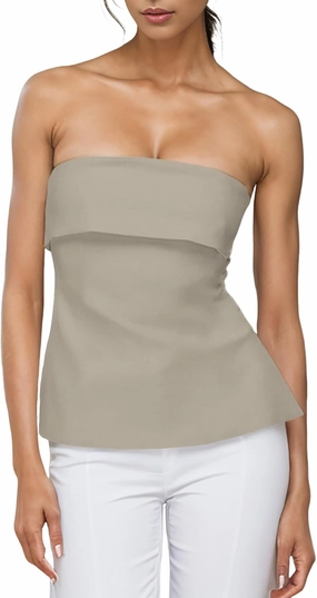Strapless Tube Tops for Women Backless Going Out Bandeau Top Sexy Trendy Off Shoulder Side Split Summer Bustier Tops