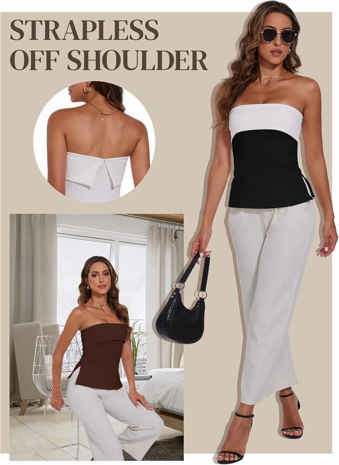 Strapless Tube Tops for Women Backless Going Out Bandeau Top Sexy Trendy Off Shoulder Side Split Summer Bustier Tops
