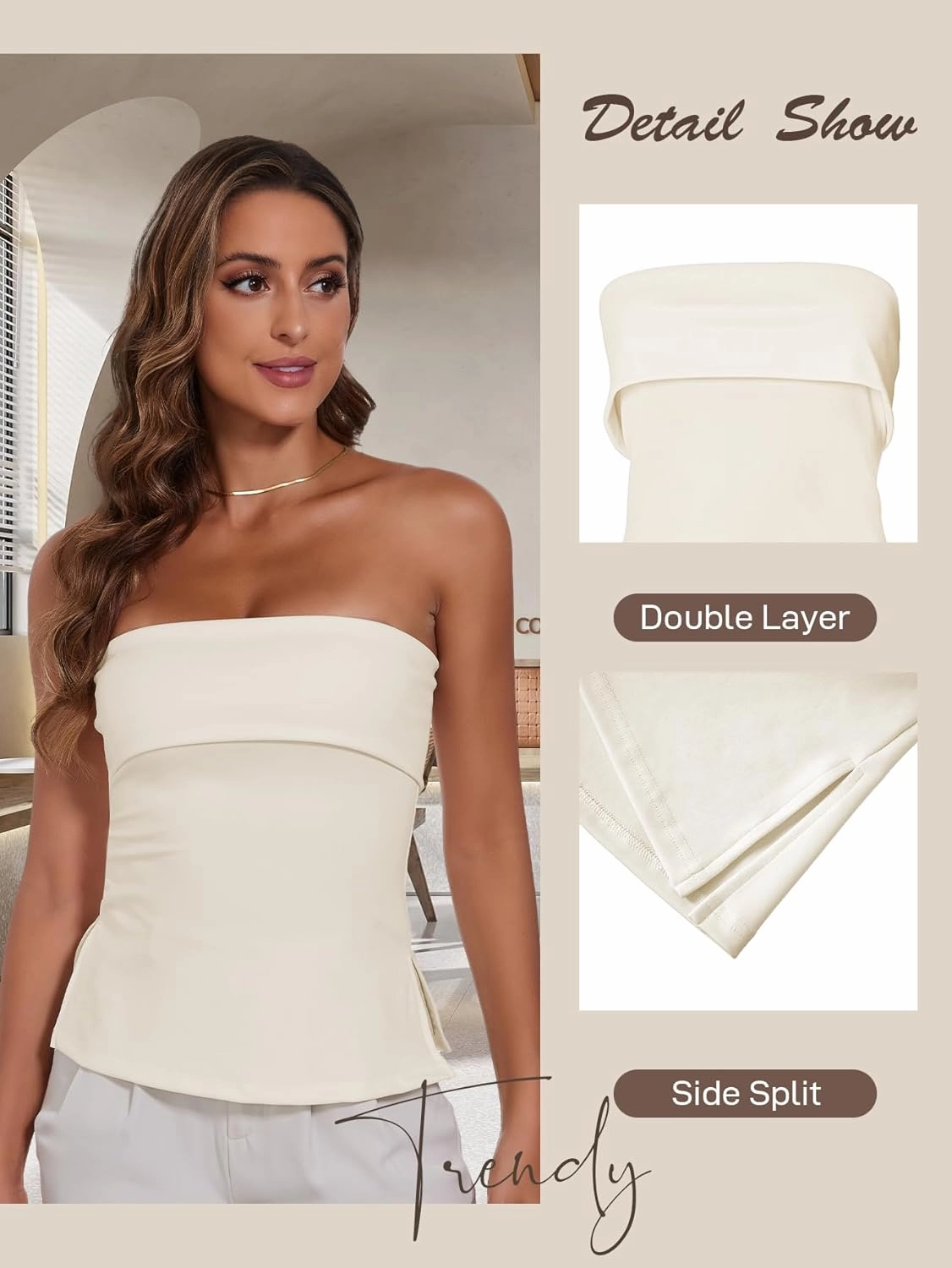 Strapless Tube Tops for Women Backless Going Out Bandeau Top Sexy Trendy Off Shoulder Side Split Summer Bustier Tops