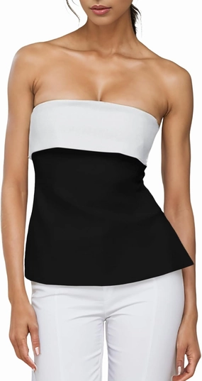 Strapless Tube Tops for Women Backless Going Out Bandeau Top Sexy Trendy Off Shoulder Side Split Summer Bustier Tops
