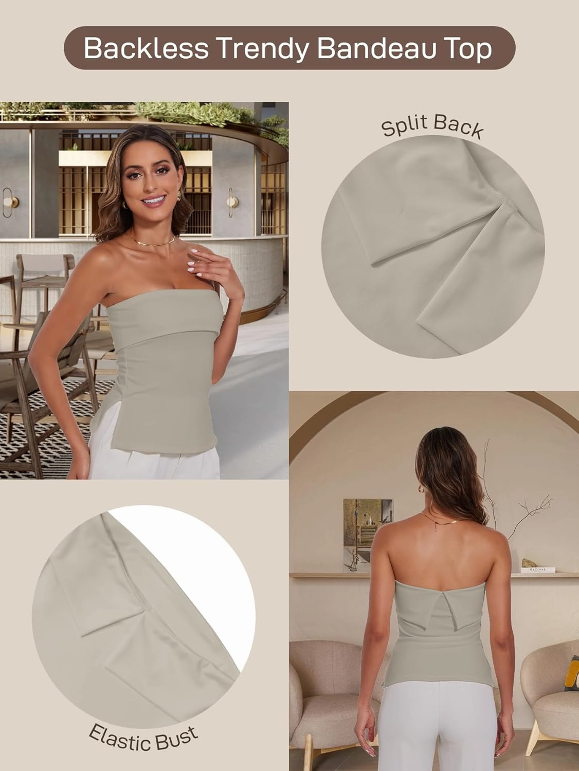 Strapless Tube Tops for Women Backless Going Out Bandeau Top Sexy Trendy Off Shoulder Side Split Summer Bustier Tops