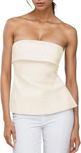 Strapless Tube Tops for Women Backless Going Out Bandeau Top Sexy Trendy Off Shoulder Side Split Summer Bustier Tops