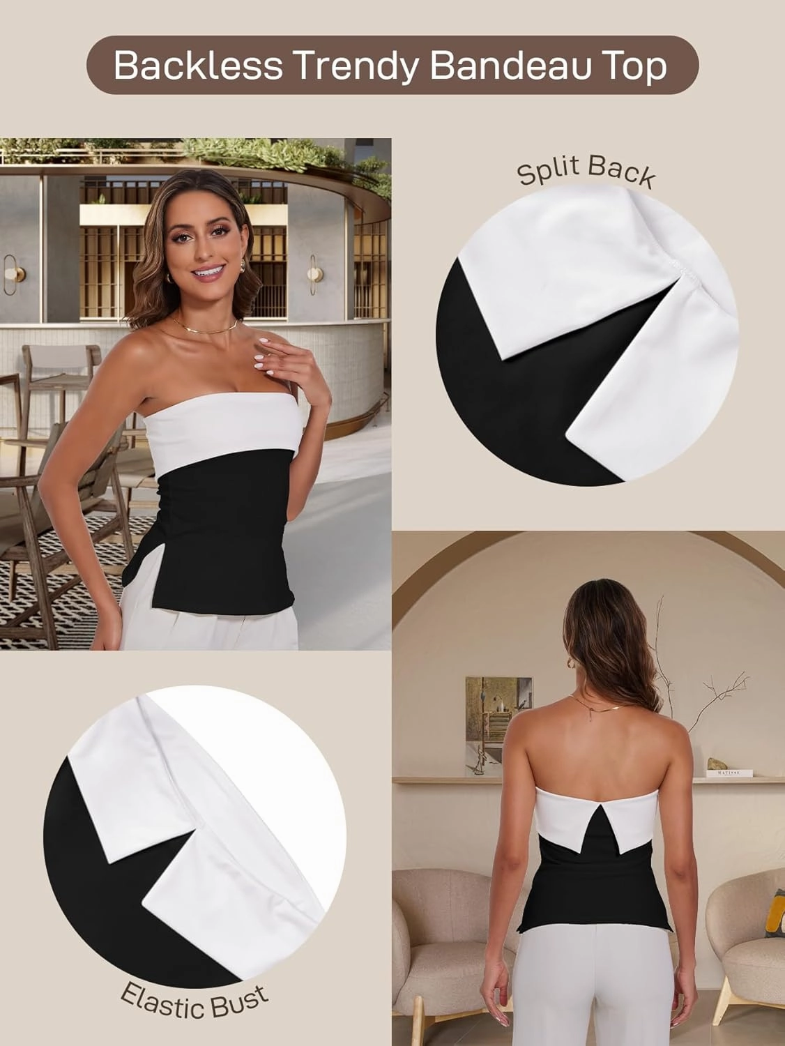 Strapless Tube Tops for Women Backless Going Out Bandeau Top Sexy Trendy Off Shoulder Side Split Summer Bustier Tops