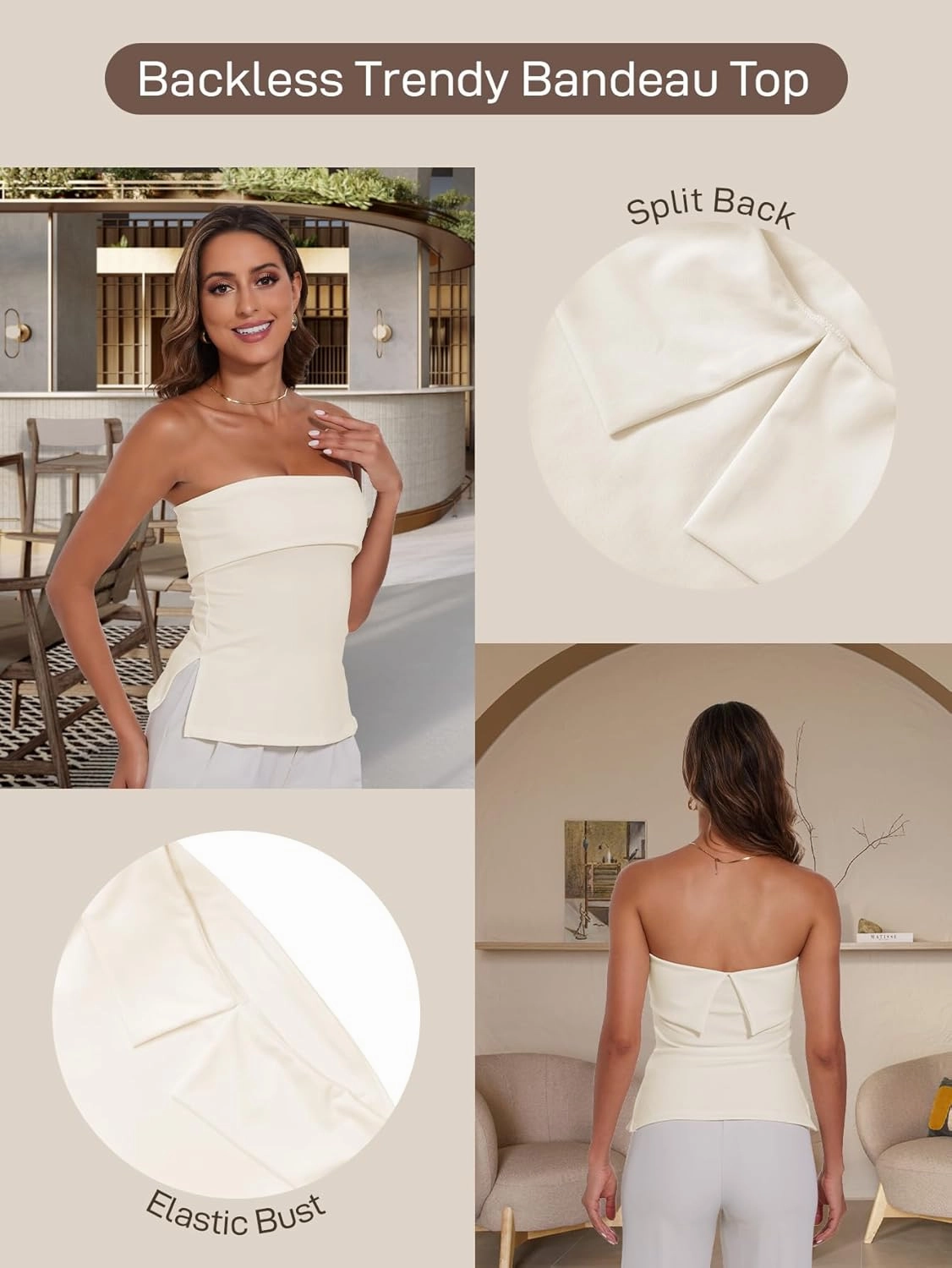 Strapless Tube Tops for Women Backless Going Out Bandeau Top Sexy Trendy Off Shoulder Side Split Summer Bustier Tops
