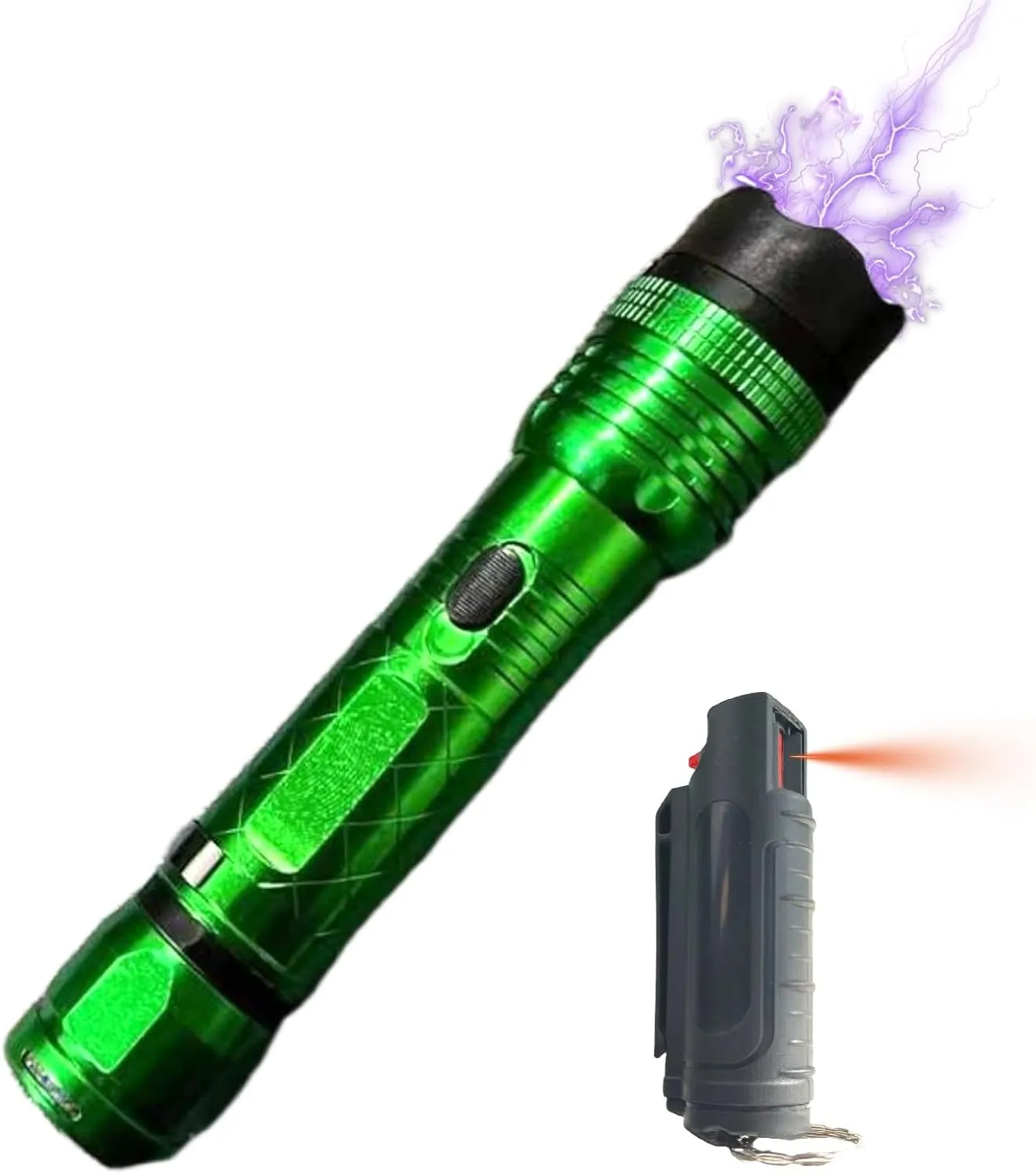 Stun Gun Flashlight and Pepper Spray Combo for Outdoor Safety Rechargeable Self Defense Kit with Keychain Clip Spray for Men Women Night Use