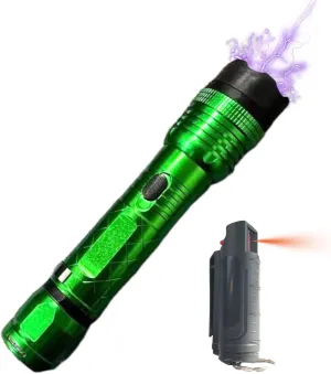 Stun Gun Flashlight and Pepper Spray Combo for Outdoor Safety Rechargeable Self Defense Kit with Keychain Clip Spray for Men Women Night Use