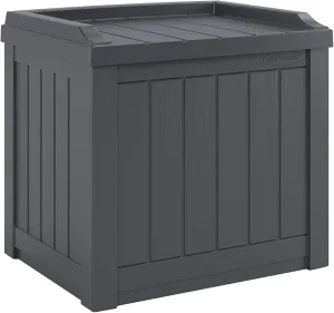 Suncast Small Deck Box Storage w/Bench Seat for Indoor & Outdoor Use, 22 Gal., Cyberspace