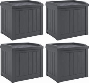 Suncast 4 Pack Small Deck Box Storage w/ Bench Seat for Indoor & Outdoor Use, 22 Gal., Cyberspace