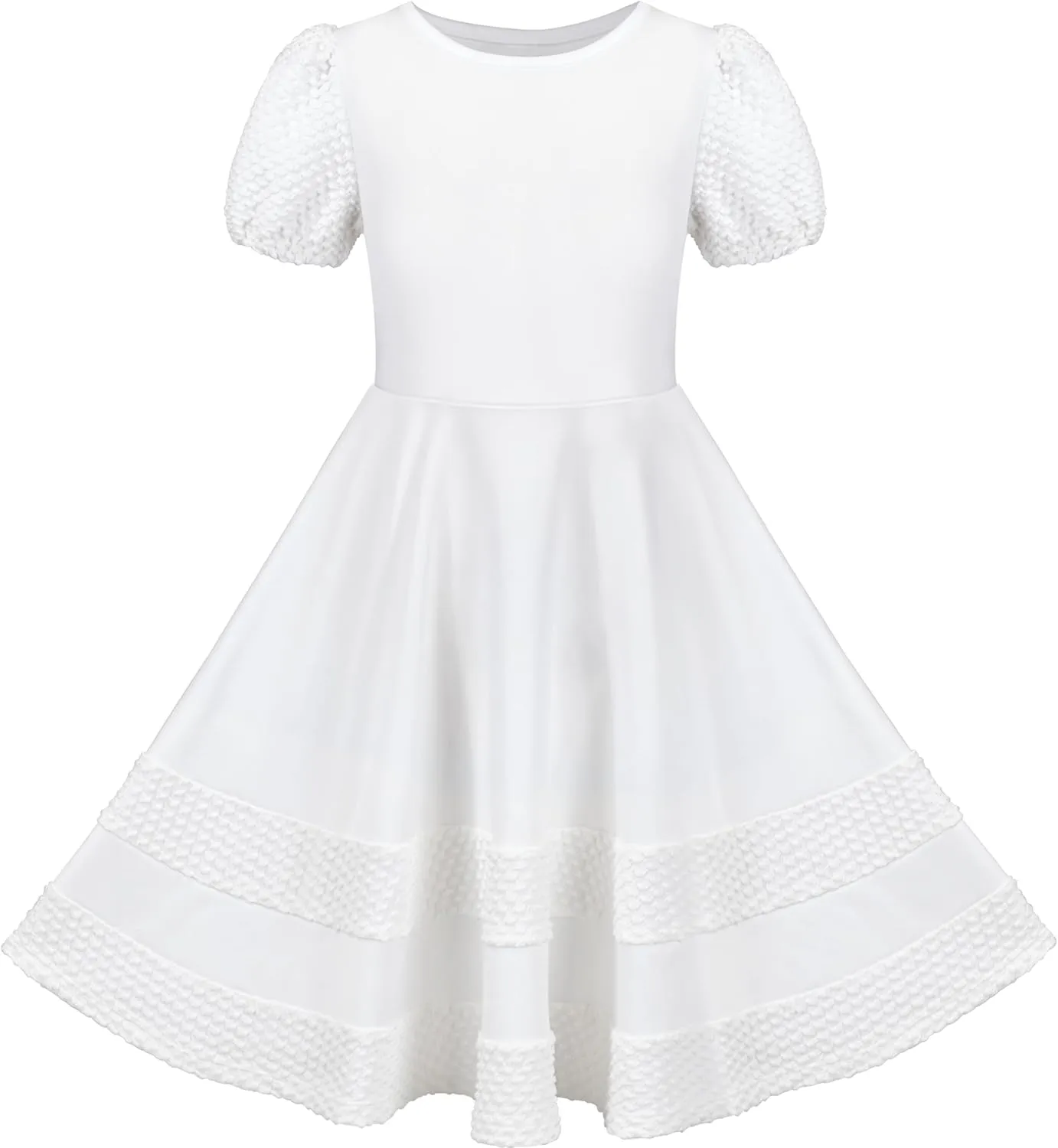 Sunny Fashion Girls Dress Pink Solid A-line Vintage Puff Sleeve Spring Summer