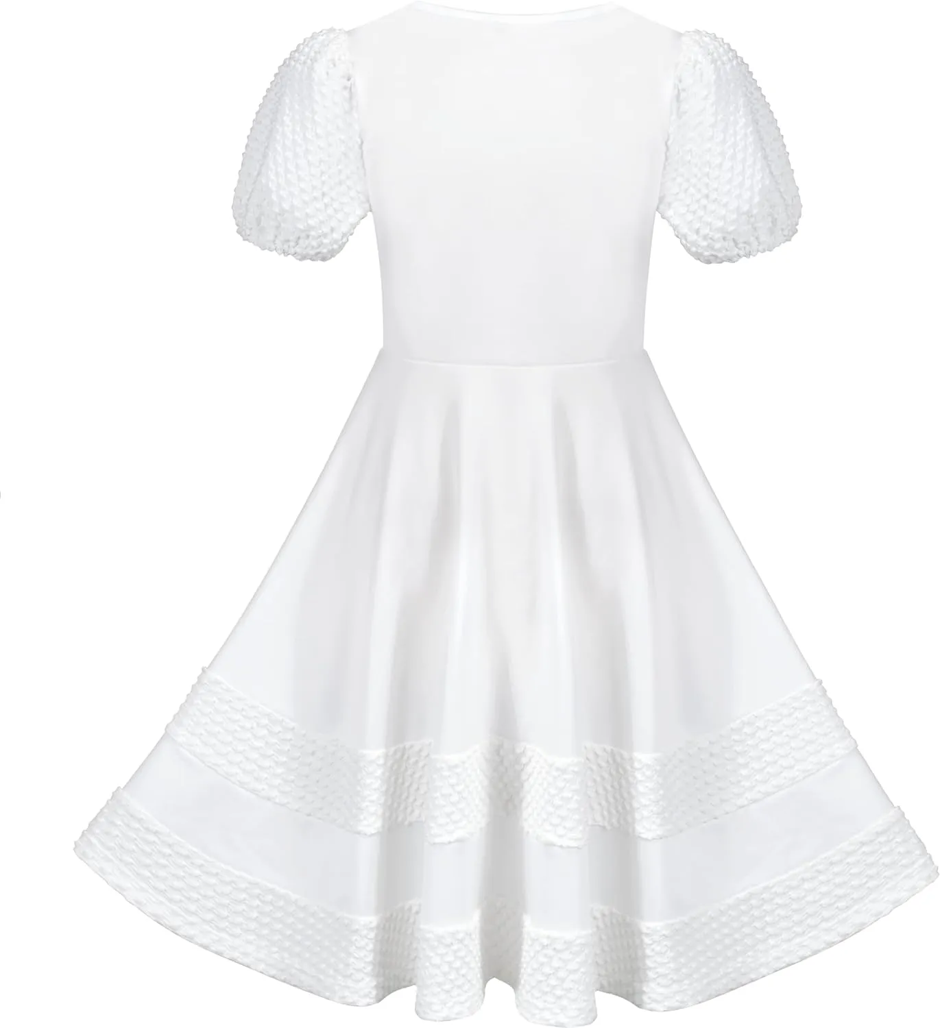 Sunny Fashion Girls Dress Pink Solid A-line Vintage Puff Sleeve Spring Summer