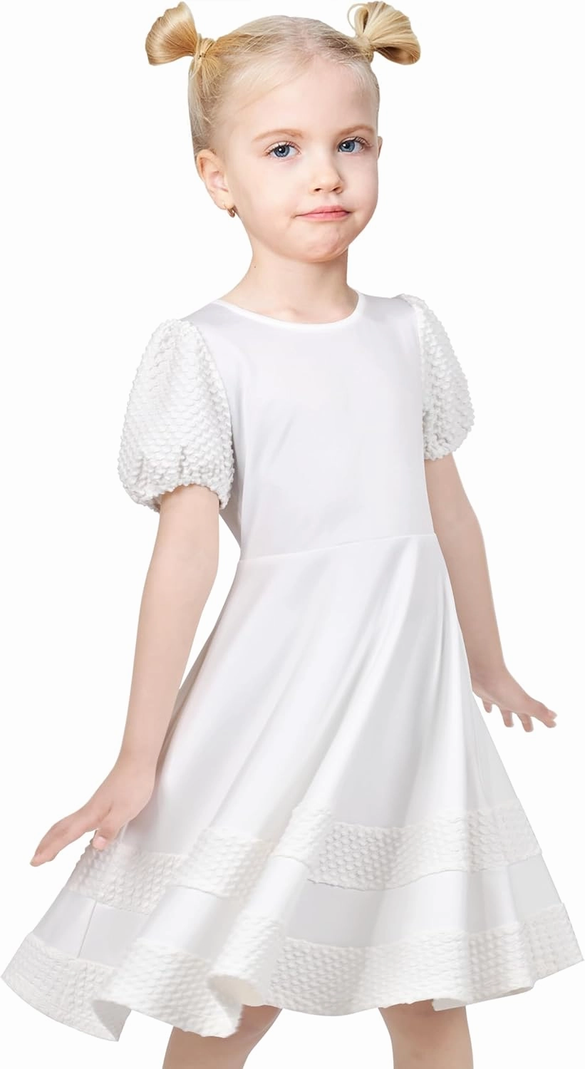 Sunny Fashion Girls Dress Pink Solid A-line Vintage Puff Sleeve Spring Summer