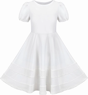 Sunny Fashion Girls Dress Pink Solid A-line Vintage Puff Sleeve Spring Summer