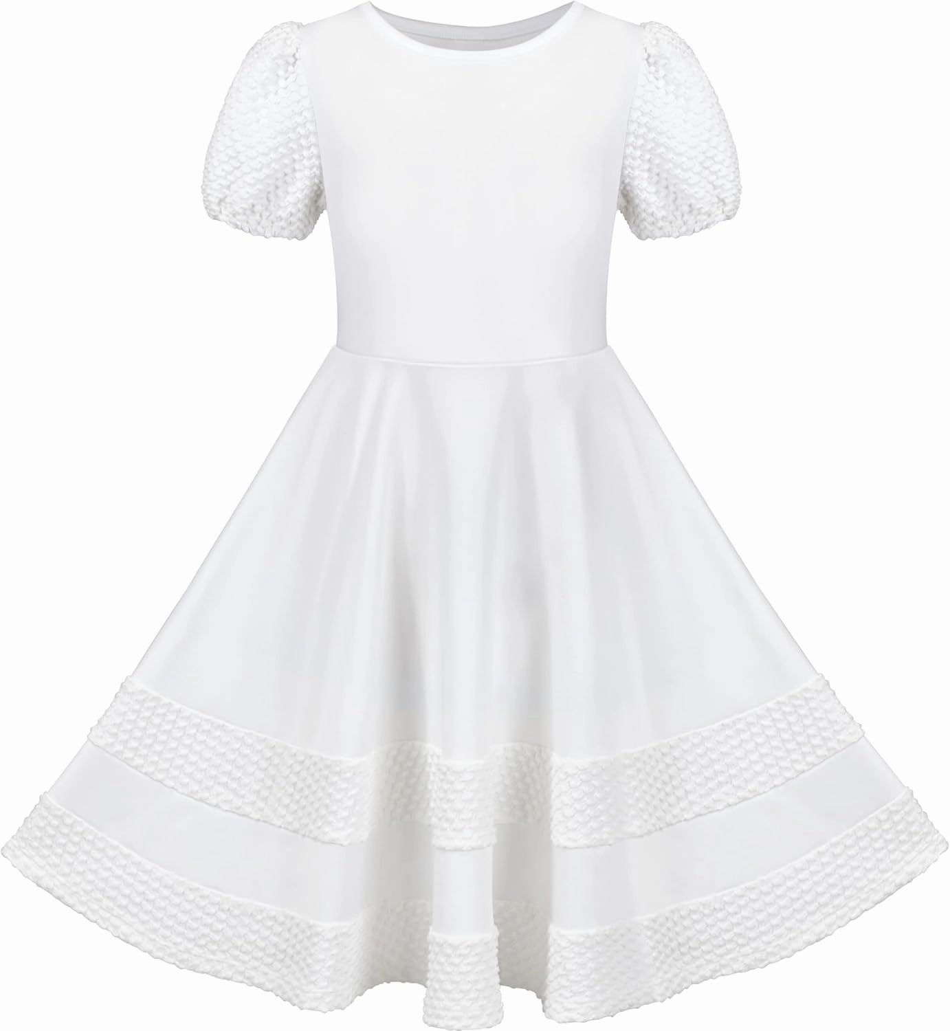 Sunny Fashion Girls Dress Pink Solid A-line Vintage Puff Sleeve Spring Summer