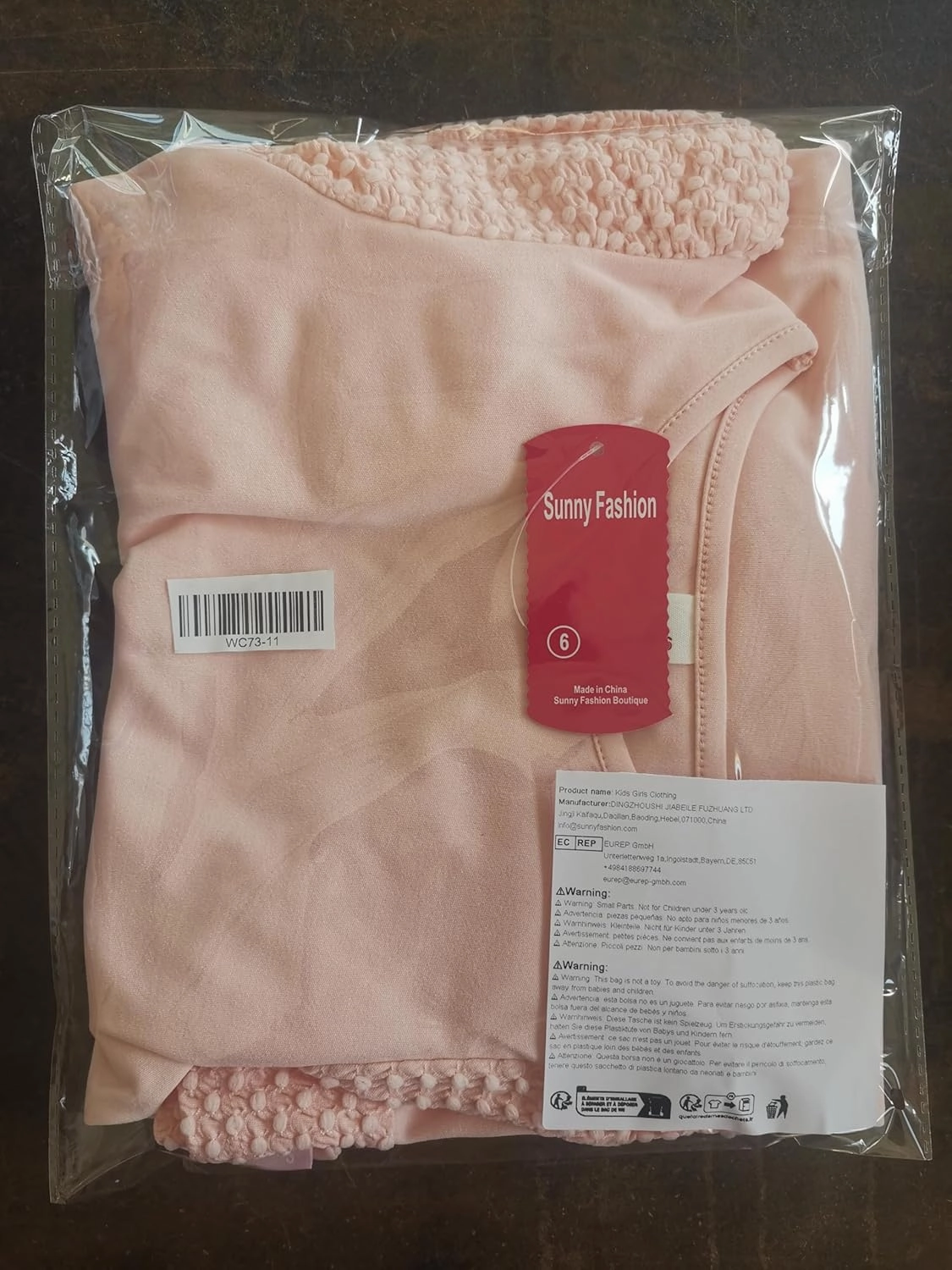 Sunny Fashion Girls Dress Pink Solid A-line Vintage Puff Sleeve Spring Summer