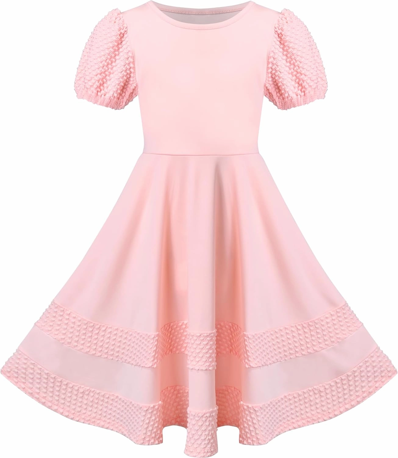 Sunny Fashion Girls Dress Pink Solid A-line Vintage Puff Sleeve Spring Summer