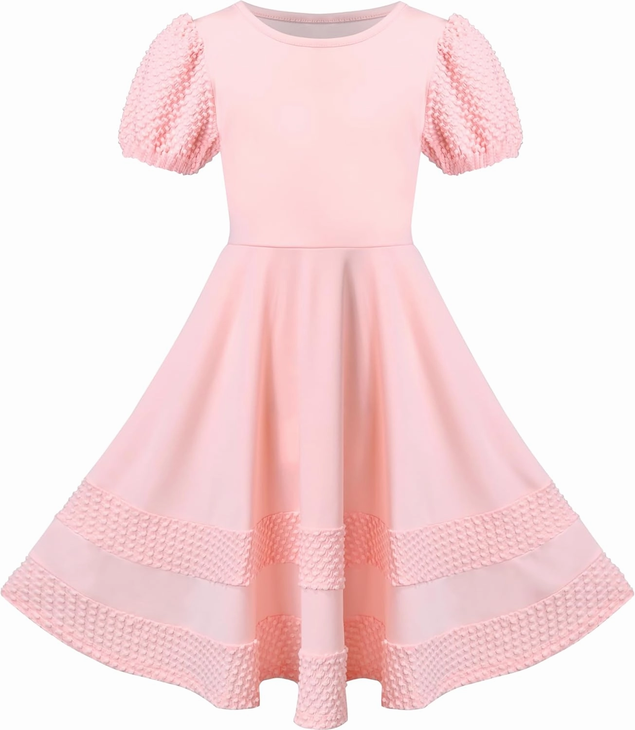 Sunny Fashion Girls Dress Pink Solid A-line Vintage Puff Sleeve Spring Summer