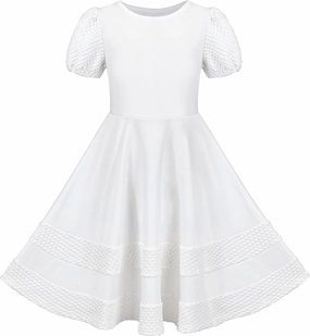 Sunny Fashion Girls Dress Pink Solid A-line Vintage Puff Sleeve Spring Summer
