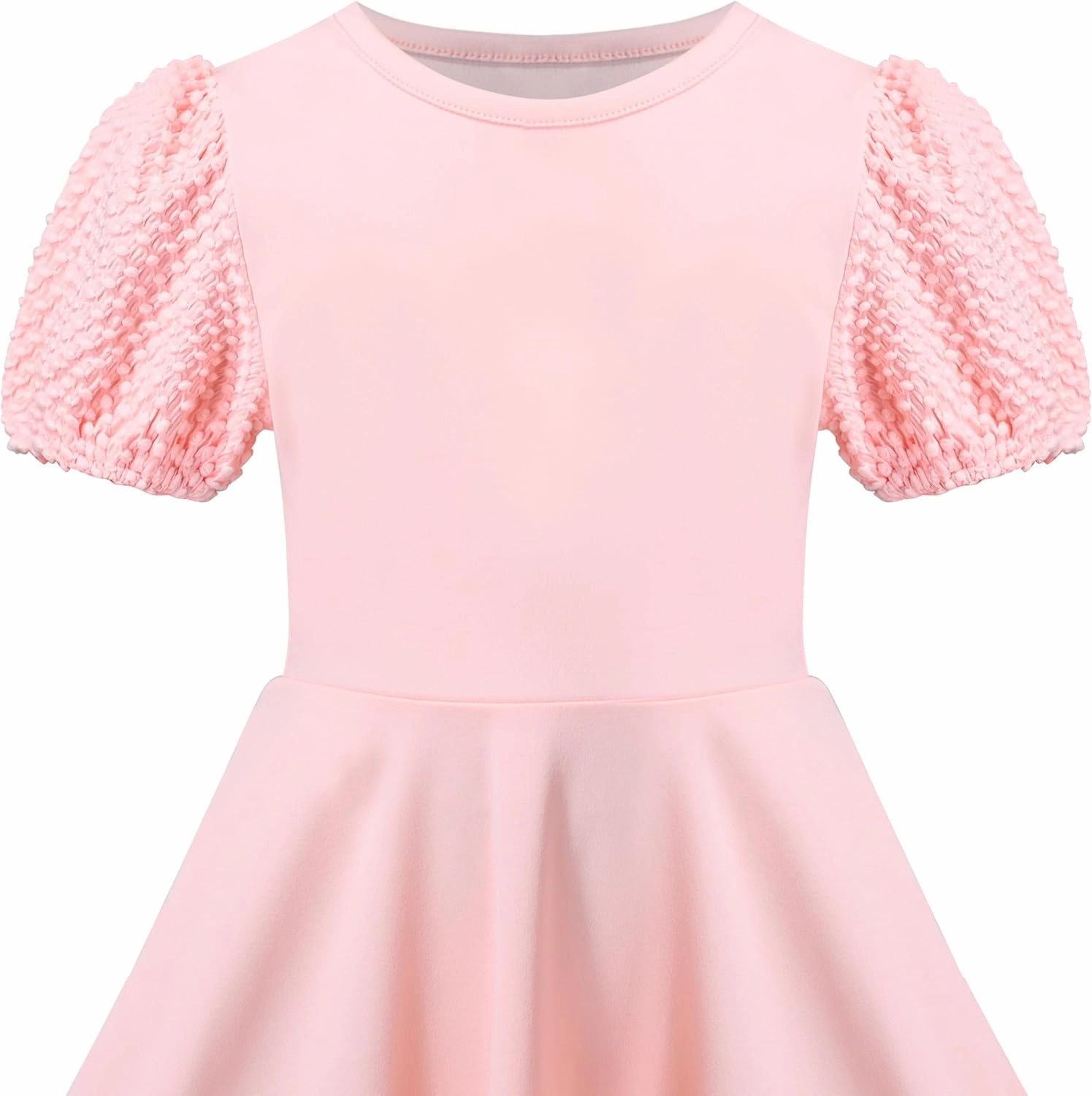 Sunny Fashion Girls Dress Pink Solid A-line Vintage Puff Sleeve Spring Summer
