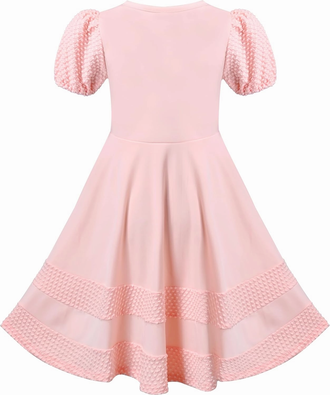 Sunny Fashion Girls Dress Pink Solid A-line Vintage Puff Sleeve Spring Summer