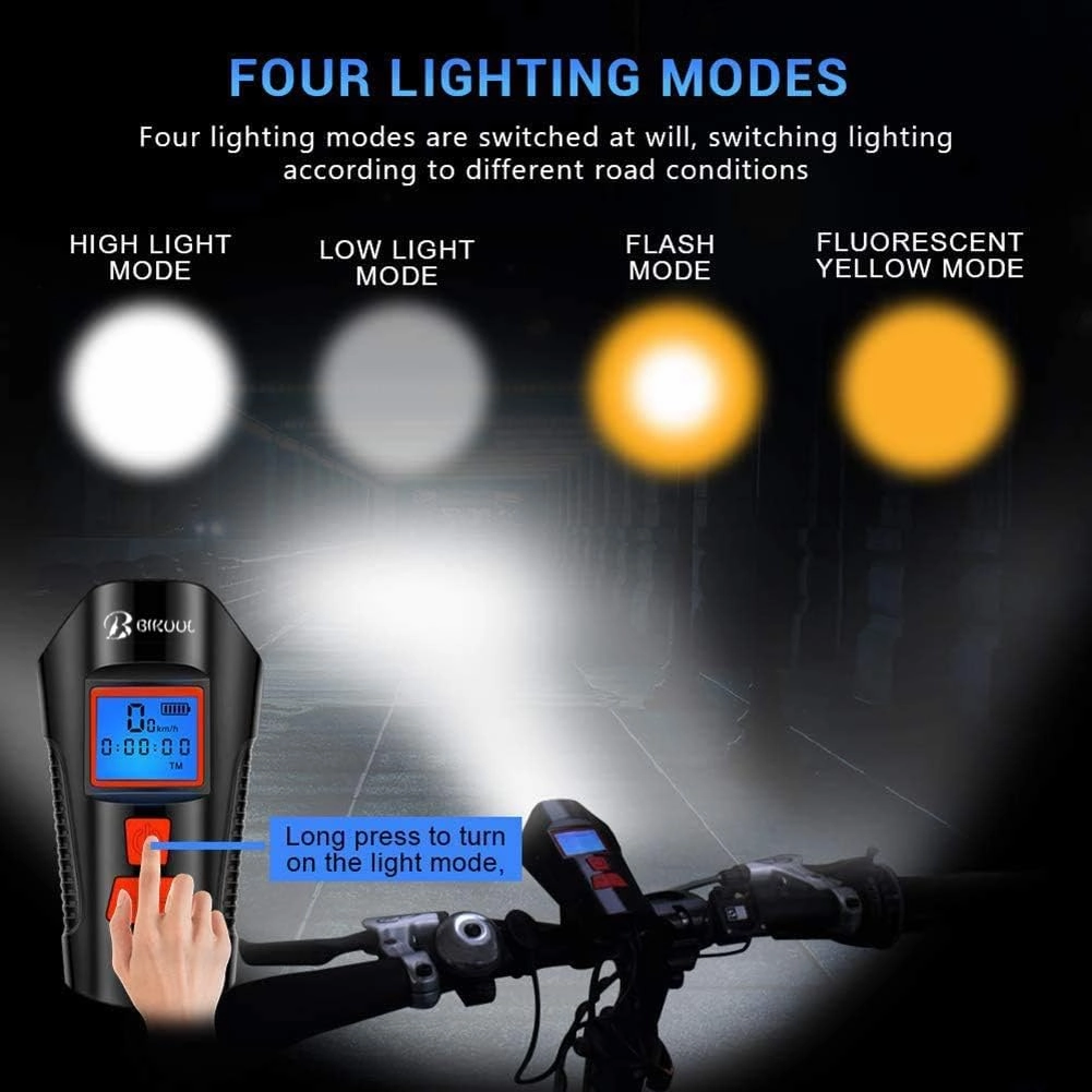 SUYA Bike Light Set,Bicycle Headlight with Horn and Speedometer Odometer,USB Rechargeable Bike Front Light and Tail Light,Fits All Mountain & Road Bike