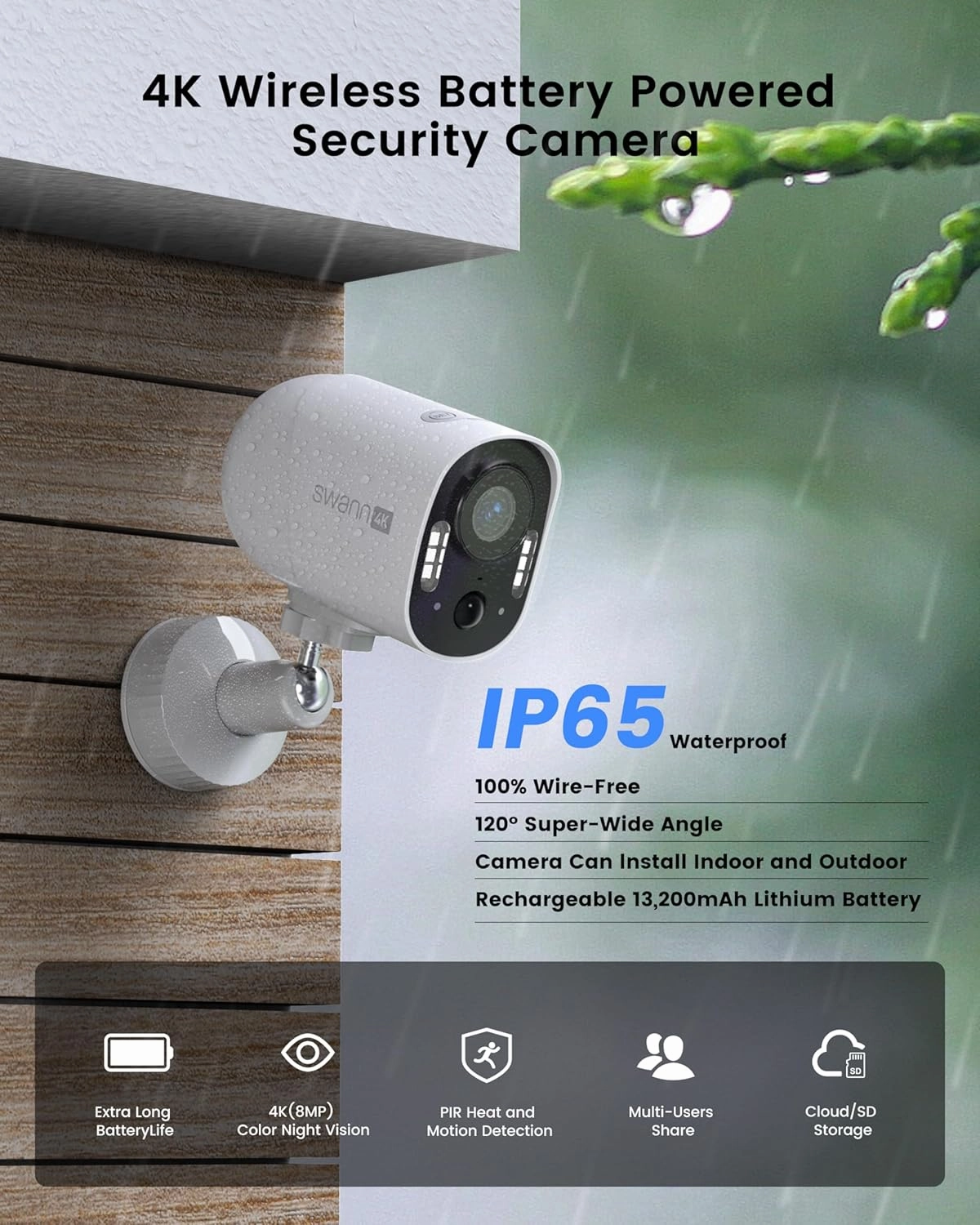 Swann Xtreem 4K 2Pack Wireless Security Cameras with 32GB Micro SD & Cloud Storage, Indoor & Outdoor Surveillance, Ideal for Baby Monitor & Home, 2-Way Talk, Wi-Fi, No Monthly Fee, 4KXTRMPK2-GL