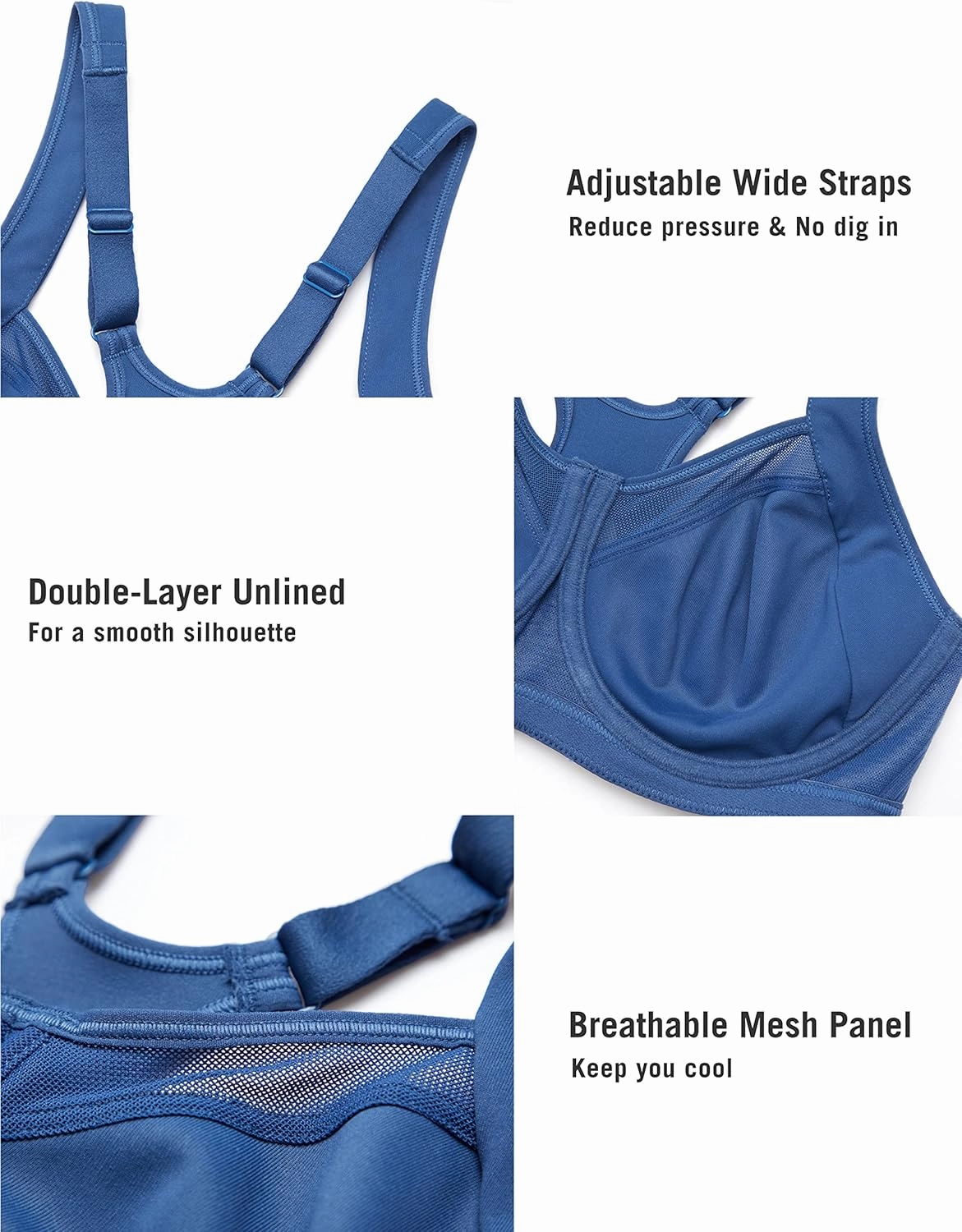 SYROKAN High Impact Sports Bras for Women High Support Unlined Underwire Racerback No Uniboob Workout Bra