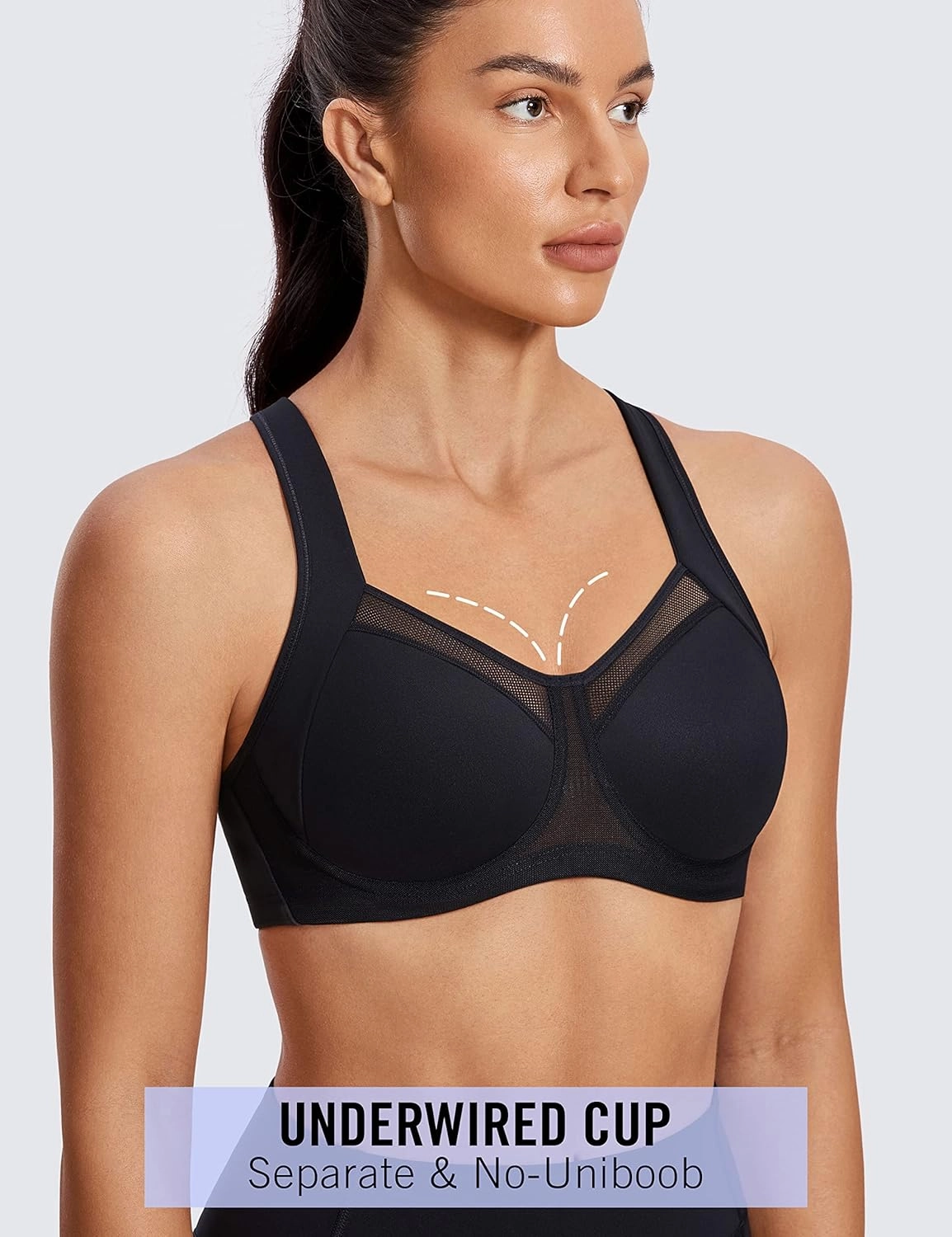SYROKAN High Impact Sports Bras for Women High Support Unlined Underwire Racerback No Uniboob Workout Bra