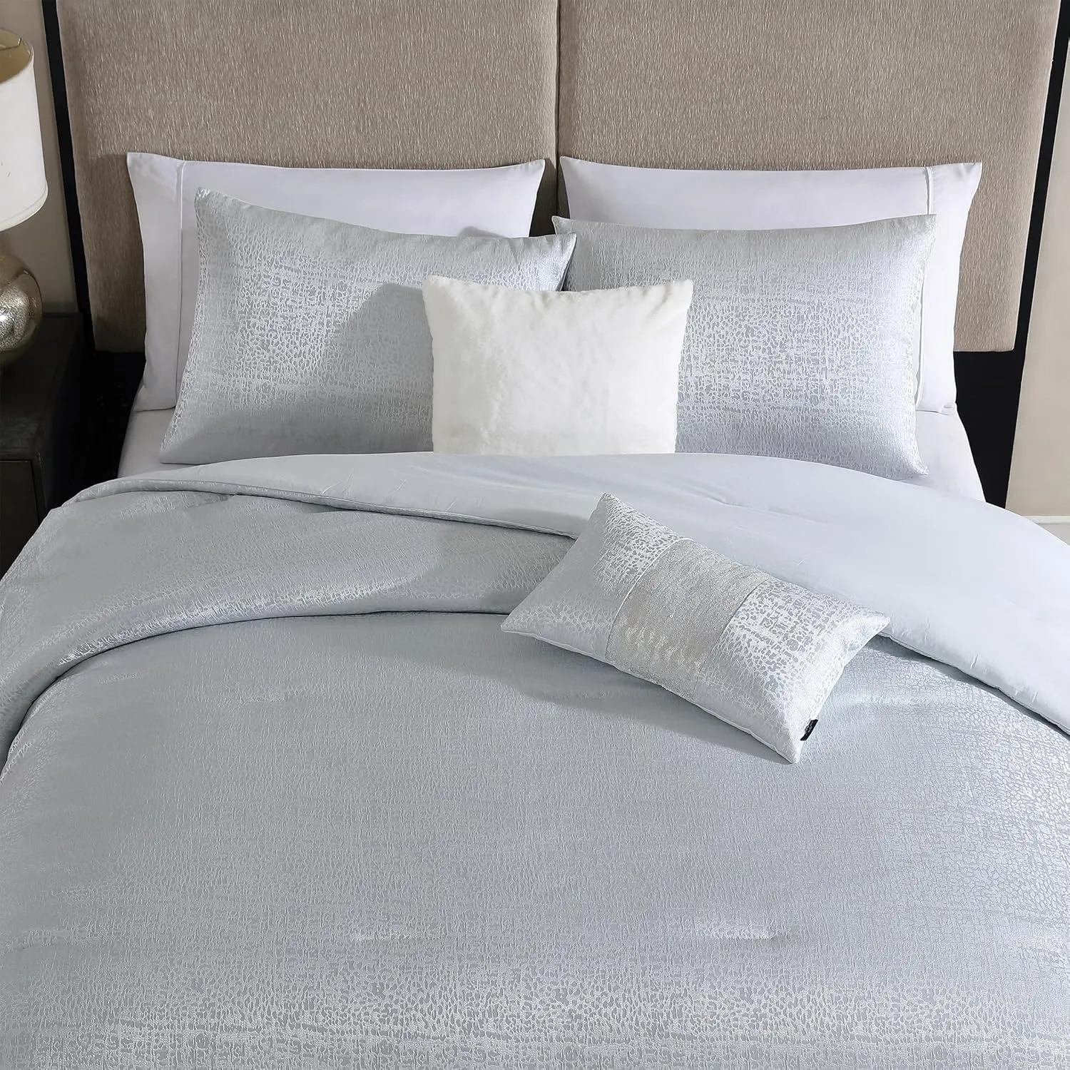 Tahari Home - Comforter Set, Jacquard 5-Piece Bedding with Matching Shams & Decorative Pillows, Ideal for All Seasons (Sterling Ice Blue, King)