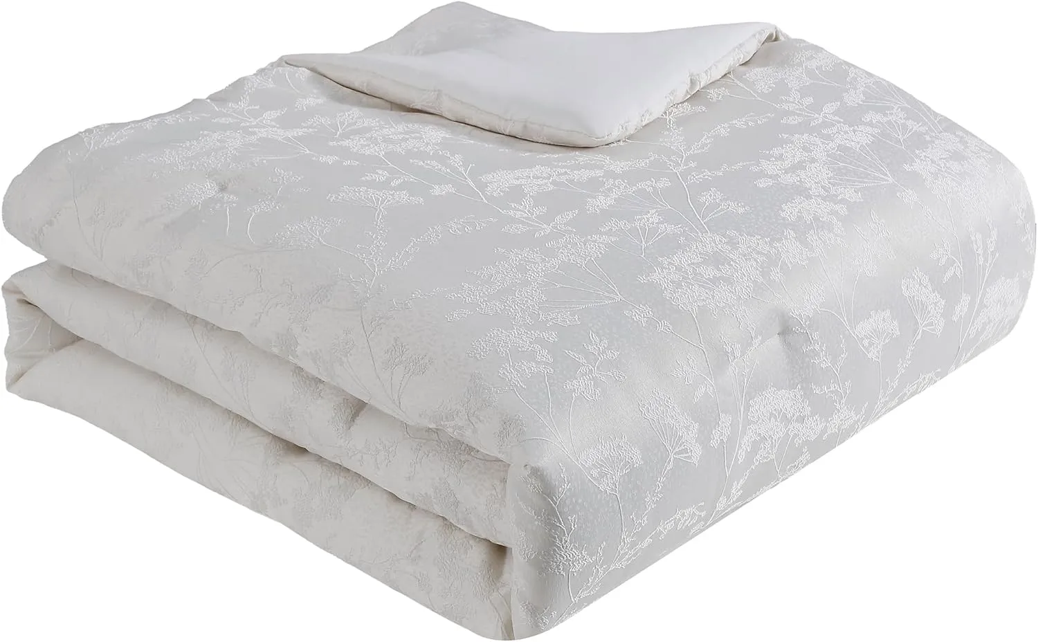 TAHARI Home - Queen Size Comforter, 5-Piece Jacquard Bedding Set with Matching Shams & Decorative Pillows (Nikka Collection, Coconut Milk)