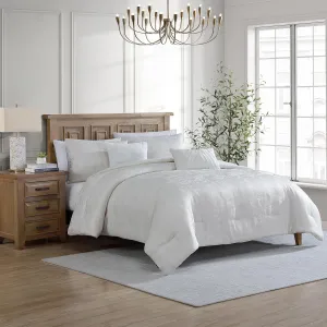 TAHARI Home - Queen Size Comforter, 5-Piece Jacquard Bedding Set with Matching Shams & Decorative Pillows (Nikka Collection, Coconut Milk)