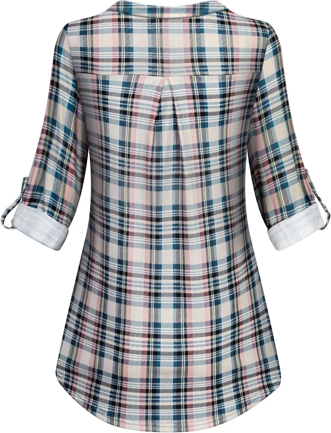 Tanst Sky Womens Casual Long Sleeve Zipped V Neck Plaid Tunic Blouses