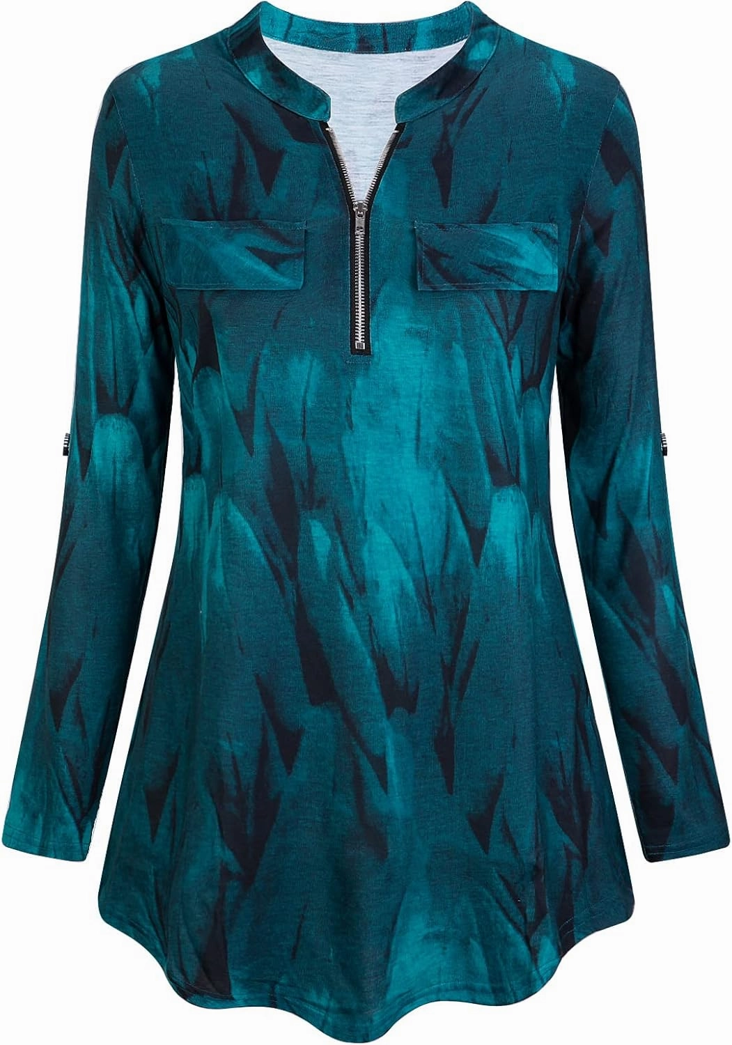 Tanst Sky Womens Casual Long Sleeve Zipped V Neck Plaid Tunic Blouses