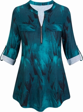 Tanst Sky Womens Casual Long Sleeve Zipped V Neck Plaid Tunic Blouses