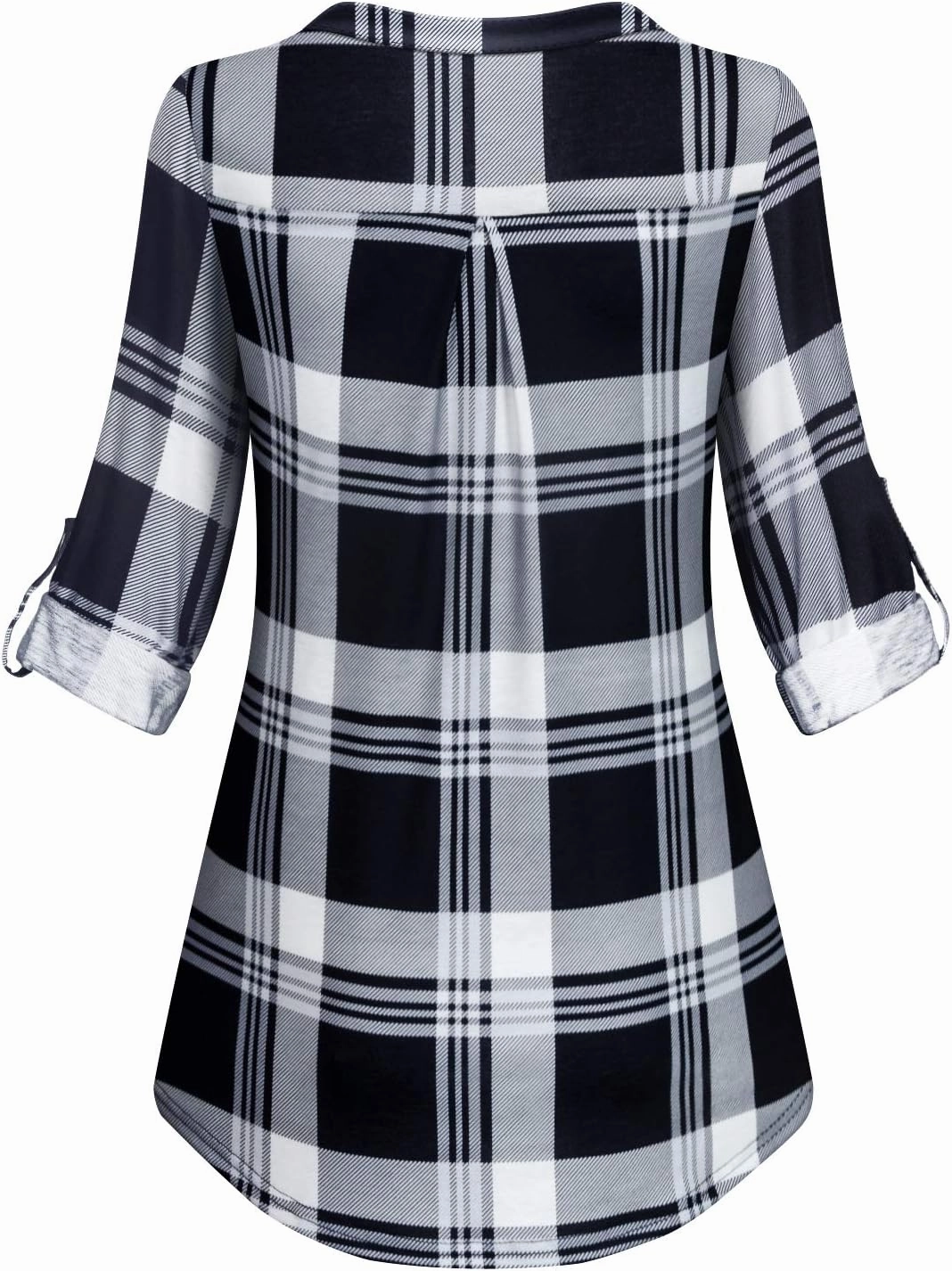 Tanst Sky Womens Casual Long Sleeve Zipped V Neck Plaid Tunic Blouses