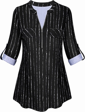 Tanst Sky Womens Casual Long Sleeve Zipped V Neck Plaid Tunic Blouses